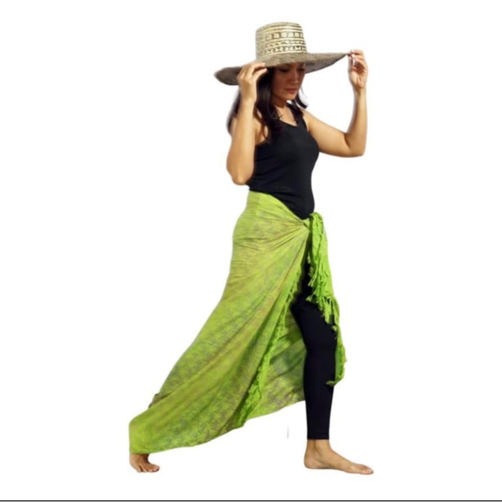 Green Floral Sarong Handmade 
Beach Cover Up  One Size